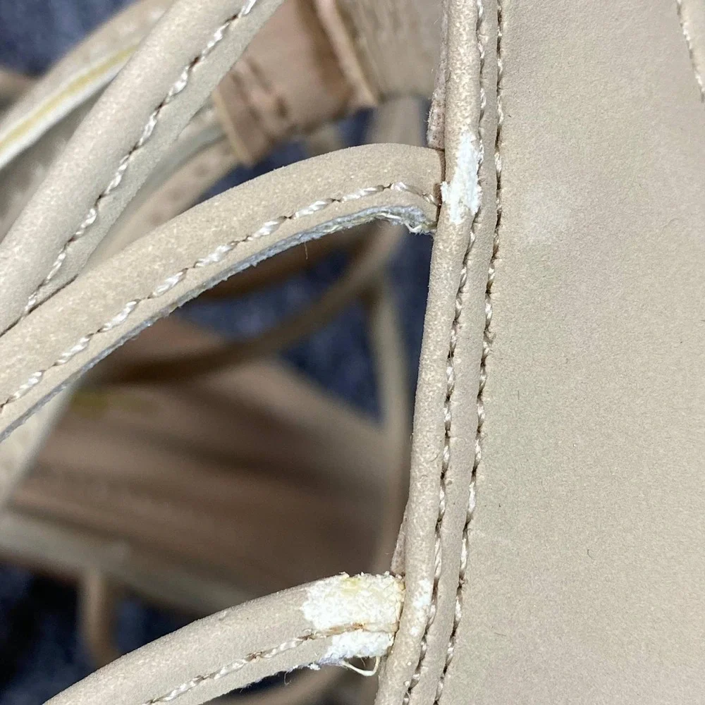 Lulus Strappy Stiletto Sandals Womens 6 Beige‎ Vegan Leather Dress Shoes